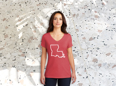 Custom imprinted Women’s V-Neck for New Orleans, LA with a local business logo