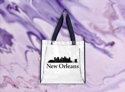 Custom imprinted Clear Stadium Tote Bag for New Orleans, LA with a local business logo