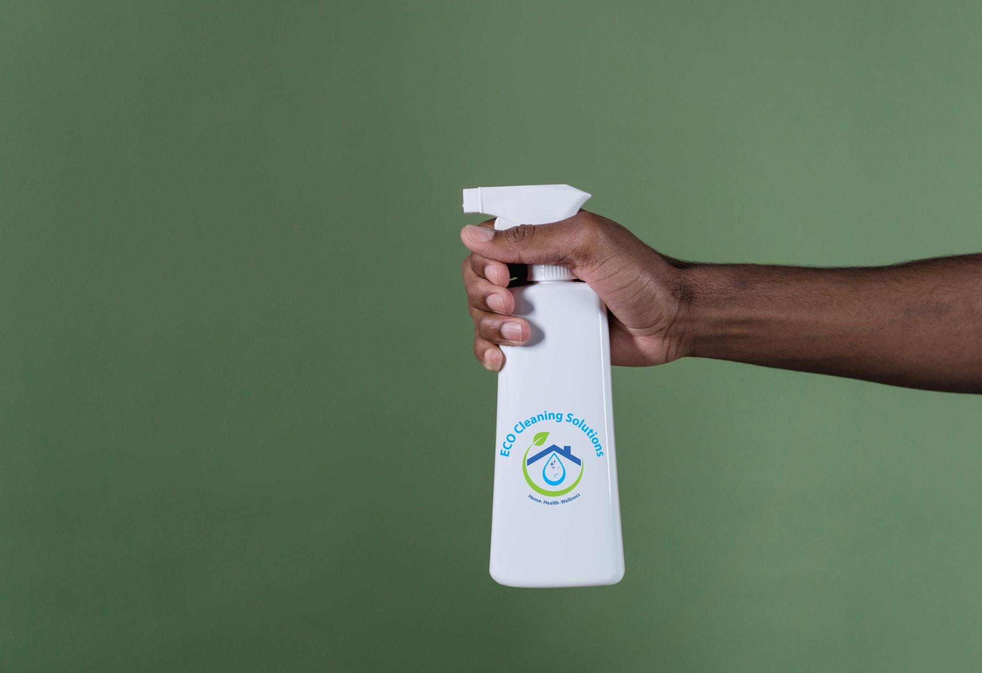 person using a spray hand sanitizer with ECO Cleaning Solutions in New Orleans, LA logo print